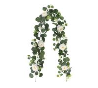 JunZheHub Guirlande D'eucalyptus Artificiel avec Fleurs, Guirlande Verte, 180CM