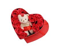 JunZheHub Savons Aux Fleurs Stabilisées, Longue Durée, Faciles D'entretien, avec Ourson En Peluche, Parfaits pour Les Fêtes, Rouge