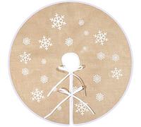 Jupe d’Arbre de Noel Jupes en Toile de Chanvre Imprimé Flocon de Neige Blanc Couverture de Base d'arbre pour Décorations de Noël (80 cm)