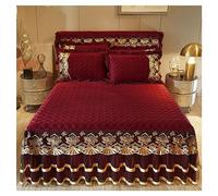 Jupe De Lit De Luxe Velours Couvre-lit Draps De Lit Protège Sommier Jupe À Volants Couvre Tour De Lit Jupe De Cantonnière 3 Pièces Dentelle Jupe Dessus De-lit Taies avec 2 Taies d'oreiller ( Color : #