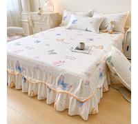 Jupe de Lit Fleurie Vintage, Ensemble 3 Pièces Couvre-Lit À Volants | Double Épaisseur Un Drap-Housse Doux Léger, Une Housse de Couette Avec Oreiller pour Chambre Ou Dortoir,5-180*220cm