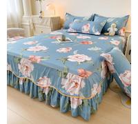 Jupe de Lit Fleurie Vintage, Ensemble 3 Pièces Couvre-Lit À Volants | Double Épaisseur Un Drap-Housse Doux Léger, Une Housse de Couette Avec Oreiller pour Chambre Ou Dortoir,4-180*200cm