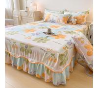 Jupe de Lit Fleurie Vintage, Ensemble 3 Pièces Couvre-Lit À Volants | Double Épaisseur Un Drap-Housse Doux Léger, Une Housse de Couette Avec Oreiller pour Chambre Ou Dortoir,2-150*200cm