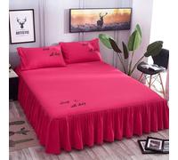 Jupe de lit Parure de lit 3 pièces, Couvre-lit à Volants | Douce Jupe de Lit À Volants avec taie d'oreiller, Drap Plat Drap-housse for la maison Décoration, rose red-200x220cm