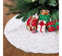 Jupe de Sapin de Noël, 90 cm Couvre Pied Sapin Noel Ronde en Peluche Blanche Paillettes pour Tapis de Maison de Support d'arbre de Noël