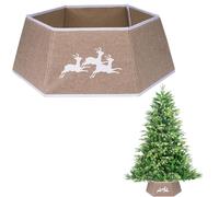 Jupe de sapin de Noël de 68 cm SHATCHI - Housse pliable en toile de jute pour base de support de Noël, couvre-tronc, panier pour décorations d’arbre