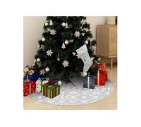 vidaXL Jupe de sapin de Noël de luxe avec chaussette Blanc 122cm Tissu