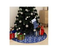 Jupe de sapin de Noël de luxe avec chaussette Bleu 122 cm Tissu bleu G
