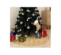 Jupe de sapin de Noël de luxe avec chaussette Jaune 122cm Tissu