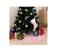 vidaXL Jupe de sapin de Noël de luxe avec chaussette Rose 122 cm Tissu Rose G