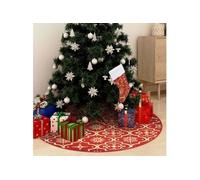 Jupe de sapin de Noël de luxe avec chaussette Rouge 150cm Tissu