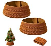 Jupe De Sapin De NoëL Drapé Protecteur Rond Tricoté pour DéCor Hivernal, Cache-Pied De Sapin pour Centre Commercial DéCoration FêTes ExtéRieur Patio Maison FêTe Vitrine (2pcs)