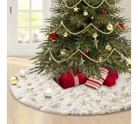 Jupe de Sapin de Noël Peluche Blanc 122cm - Décorations d'Arbre avec Paillettes de Flocon de Neige pour Fête à la Maison