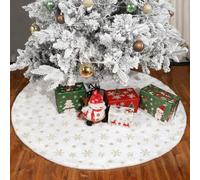 Jupe de Sapin de Noël Peluche Blanc, Tapis Sapin de Noel Blanc, Décorations d'arbre avec Paillettes de Flocon de Neige pour Fête à la Maison 90 cm