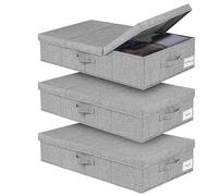 JUPELI Lot de 3 boîtes de rangement avec couvercle Gris 15 cm de haut | Côtés et fond indéformables, pliable avec poignée, pour vêtements, couvertures, chaussures et jouets
