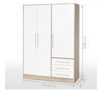 Möbelvertrieb FORTE Armoire à vêtements Jupiter 3 portes 3 tiroirs Chêne Sonoma/Blanc 144,6×60×200cm