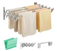 JUPPLIES Étendoir Mural Rétractable 140 cm | Séchoir à Linge Pliable Mural pour Intérieur ou Extérieur | Tous Types de Vêtements | 5 Barres de Séchage | Pinces Incluses
