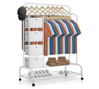 JUPPLIES Portant à Vêtements en Métal 164cm | Penderie sur Pied Solide | Charge Max 30kg | Étagère et Roulettes | Dressing, Chambre & Entrée