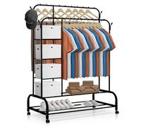 JUPPLIES Portant à Vêtements en Métal 164cm | Penderie sur Pied Solide | Charge Max 30kg | Étagère et Roulettes | Dressing, Chambre & Entrée