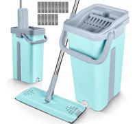 JUPPLIES Seau Serpillère avec Essoreur Double Compartiment 7,5L | Double Compartiment 7,5L | Balai Serpillère Plate Microfibre | Manche Télescopique Réglable 118cm | Tête Pivotante 360°