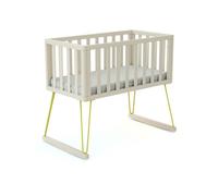 JURABABY - Berceau à bascule en bois ONLY Jaune 40 x 80 cm | 90 x 52 x 75 cm | En bois massif | Matelas inclus 40x80x5 cm | Déhoussable et lavable en machine