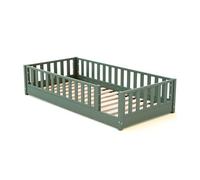 JURABABY - Lit au sol enfant en bois SONHO - 90x190 - Vert sauge | Avec barrière amovible gauche ou droite | Lit enfant avec sommier