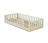 JURABABY - Lit au sol enfant en bois SONHO - 90x190 - Blanc perle | Avec barrière amovible gauche ou droite | Lit enfant avec sommier