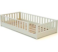JURABABY - Lit au sol enfant en bois SONHO - 90x190 - Blanc perle | Avec barrière amovible gauche ou droite | Lit enfant avec sommier