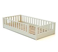 JURABABY - Lit au sol enfant en bois SONHO - 90x190 - Blanc perle | Avec barrière amovible gauche ou droite | Lit enfant avec sommier