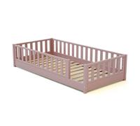 JURABABY - Lit au sol enfant en bois SONHO - 90x190 - Rose poudré | Avec barrière amovible gauche ou droite | Lit enfant avec sommier