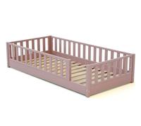 JURABABY - Lit au sol enfant en bois SONHO - 90x190 - Rose poudré | Avec barrière amovible gauche ou droite | Lit enfant avec sommier