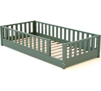 JURABABY - Lit au sol enfant en bois SONHO - 90x190 - Vert sauge | Avec barrière amovible gauche ou droite | Lit enfant avec sommier