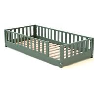 JURABABY - Lit au sol enfant en bois SONHO - 90x190 - Vert sauge | Avec barrière amovible gauche ou droite | Lit enfant avec sommier