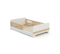 JURABABY - Lit au sol enfant extensible en bois 80x140-165-190 CARROUSEL - Blanc, Lit évolutif, transformable avec 3 longueurs, Sommier à lattes, barrières anti-chutes, compact