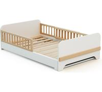 JURABABY - Lit au sol enfant extensible en bois 80x140-165-190 CARROUSEL - Blanc, Lit évolutif, transformable avec 3 longueurs, Sommier à lattes, barrières anti-chutes, compact
