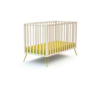 JURABABY - Lit bébé Only en bois Blanc et Jaune 60 x 120 cm| Sommier réglable 3 hauteurs