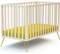 JURABABY - Lit bébé Only en bois Blanc et Jaune 60 x 120 cm| Sommier réglable 3 hauteurs