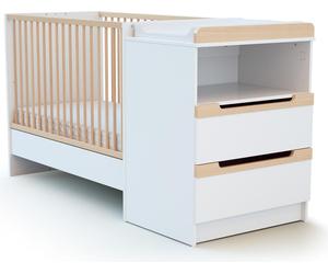 JURABABY - Lit Combiné Evolutif CARROUSEL Blanc et Hêtre Verni 60 x 120 cm