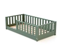 JURABABY - Lit enfant au sol en bois SONHO MINI - 70x140 - Vert Sauge | Avec barrière amovible gauche ou droite | Lit enfant avec sommier à lattes