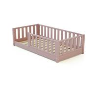 JURABABY - Lit enfant au sol en bois SONHO MINI - 70x140 - Rose Poudré | Avec barrière amovible gauche ou droite | Lit enfant avec sommier à lattes