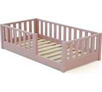 JURABABY - Lit enfant au sol en bois SONHO MINI - 70x140 - Rose Poudré | Avec barrière amovible gauche ou droite | Lit enfant avec sommier à lattes
