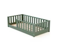 JURABABY - Lit enfant au sol en bois SONHO MINI - 70x140 - Vert Sauge | Avec barrière amovible gauche ou droite | Lit enfant avec sommier à lattes