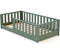 JURABABY - Lit enfant au sol en bois SONHO MINI - 70x140 - Vert Sauge | Avec barrière amovible gauche ou droite | Lit enfant avec sommier à lattes