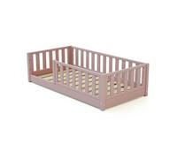 JURABABY - Lit enfant au sol en bois SONHO MINI - 70x140 - Rose Poudré | Avec barrière amovible gauche ou droite | Lit enfant avec sommier à lattes
