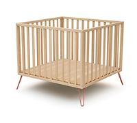 JURABABY - Parc bébé en bois ONLY Hêtre et Terracotta 100 x 100 cm| Parc XXL avec Fond réglable 3 hauteurs |Pieds en acier |Structure bois massif