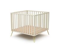 JURABABY - Parc bébé en bois 100x100 ONLY Bohème Blanc et Jaune 100 x 100 cm | Parc XXL avec Fond réglable 3 hauteurs |Pieds en acier |Structure bois massif