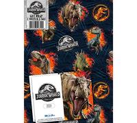 Jurassic World Lot de 4 feuilles de papier cadeau 4 étiquettes 70 cm x 50 cm Produit officiel