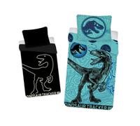 Jerry Fabrics Jurassic World Parure de lit pour enfant Motif Velociraptor Dinosaure Monstre préhistorique Parure de lit 140 x 200 cm + taie d'oreiller 70 x 90 cm 100 % coton