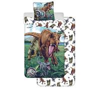 Jurassic World Parure Lit 3 Pièces 140x200 + Taie 65x65 + Drap 90x200 Coton | Housse de couette + drap-housse 90x200 | Coton naturel respirant | Licence officielle | Enfant | Cadeau | Lavable en machine