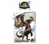 Jurassic World Rebirth Housse de Couette 140x200 + Taie Titanosaurus Cadeau | Parure de lit réversible 1 personne | Le géant Titanosaure se révèle | Microfibre douce Oeko-Tex | Garçon